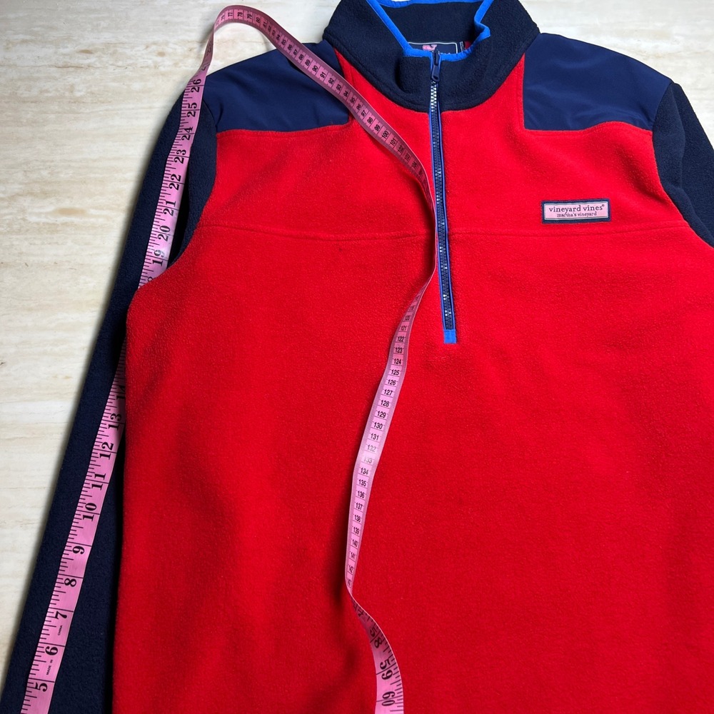 Vineyard Vines Mens Fleece Quarter Zip Pullover Red Blue Color Block - Picture 5 of 9